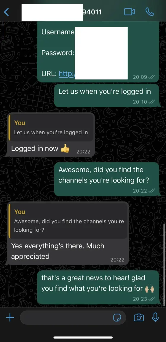 UK IPTV subscription proof screenshot showing real customer feedback about GoLiveStream